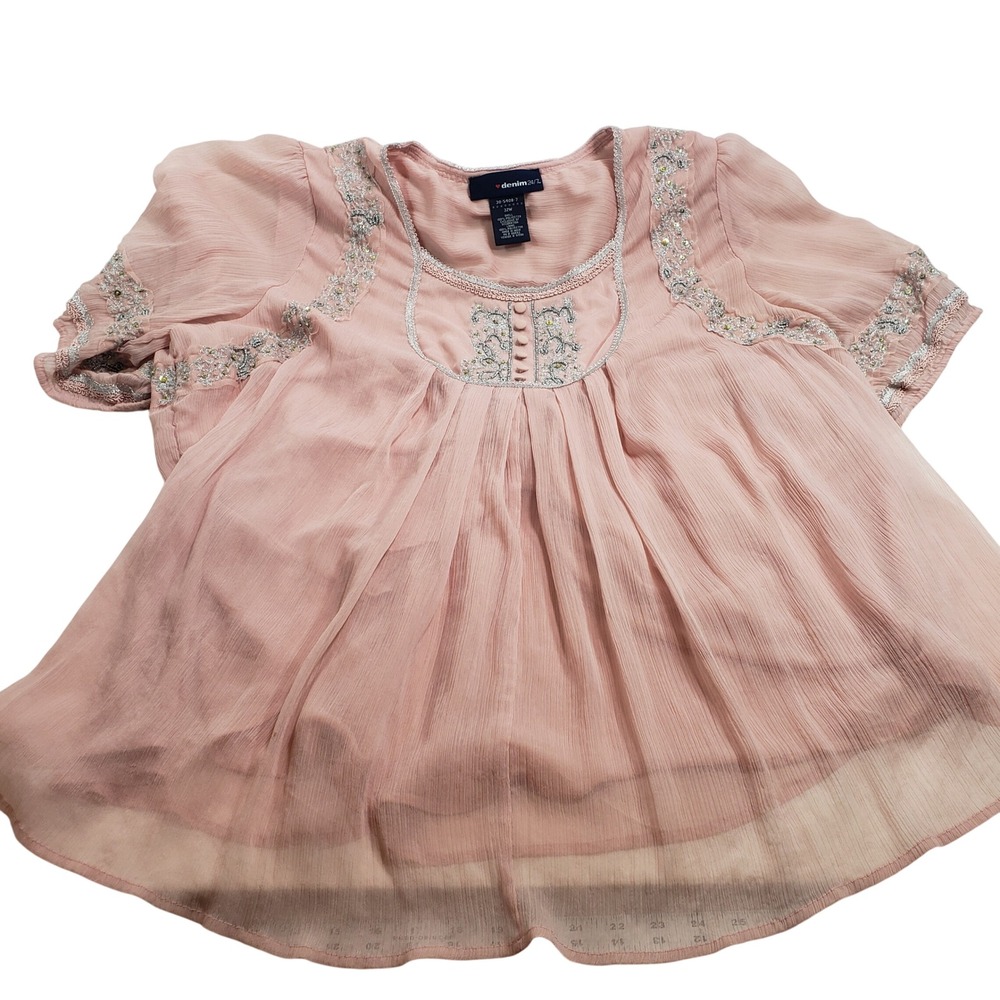 Denim 24/7‎ Women Beaded Babydoll Blouse 32W Pink 30-5408-7